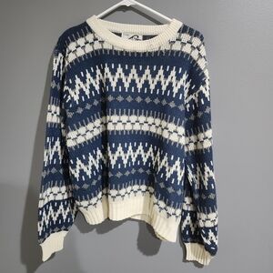 Steep Slopes Vintage Mens Blue And Cream Knit Sweater Size Large